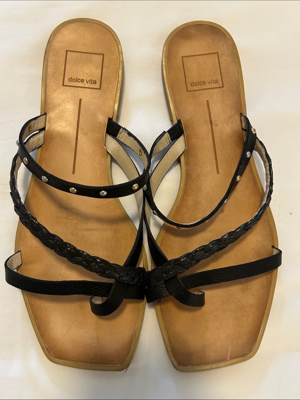 Dolce Vita Black Braided & Studded Strap Slide Sandals